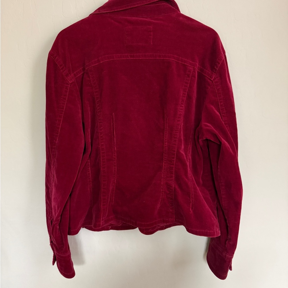 Live a Little Women's Deep Red Burgundy Wine Red Corduroy Jacket Gilmore Girls - Picture 6 of 7